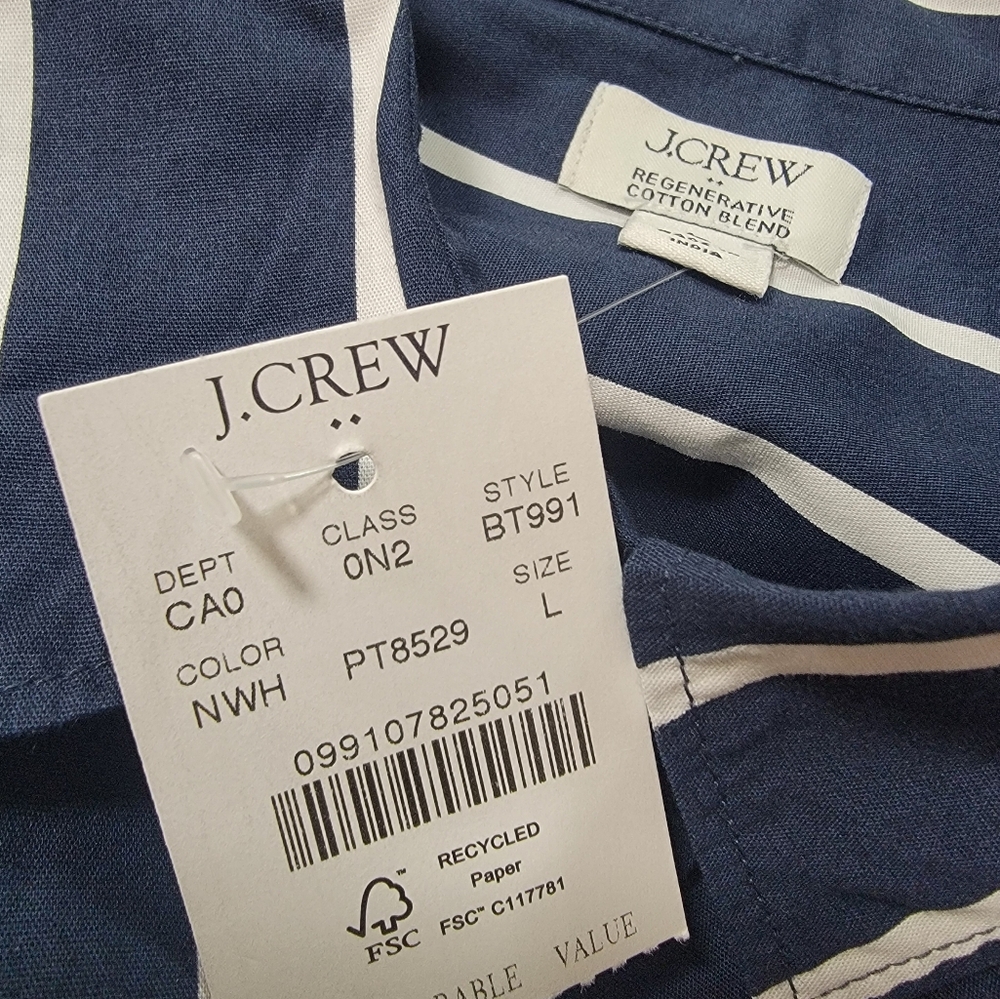 J Crew Factory Navy and White Striped Women's Button-Down Shirt Size L NWT - Picture 10 of 10